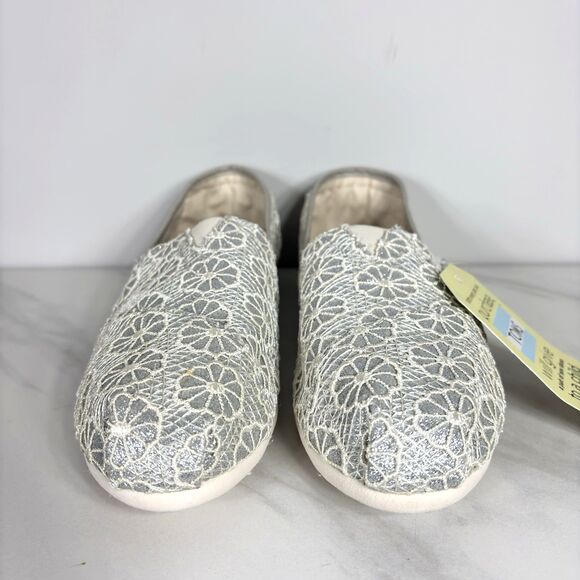 TOMS Women Silver Glitter Lace Slip On Casual Shoes Loafers Size 9.5 - Picture 2 of 6